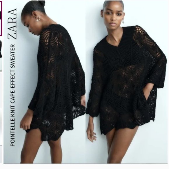 NWT POINTELLE KNIT CAPE SWEATER BLACK 2893/102 - Picture 1 of 7
